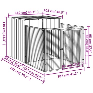 vidaXL Σπιτάκι Σκύλου με Αυλή Αν. Γκρι 110x201x110 εκ. Γαλβαν. Χάλυβας