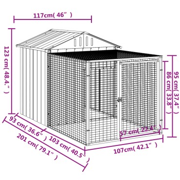vidaXL Κλουβί για Κότες με Αυλή Αν. Γκρι 117x201x123εκ Γαλβαν. Χάλυβας
