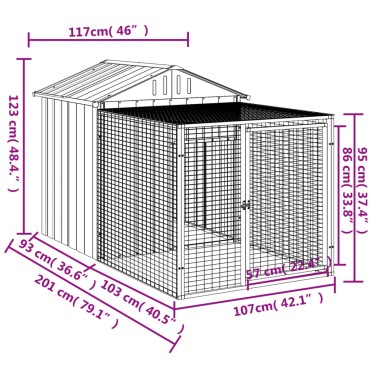 vidaXL Κλουβί για Κότες με Αυλή Ανθρακί 117x201x123 εκ Γαλβαν. Χάλυβας