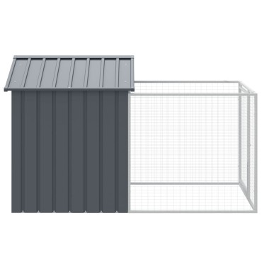vidaXL Σπιτάκι Σκύλου με Αυλή Ανθρακί 117x201x123 εκ. Γαλβαν. Χάλυβας