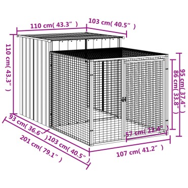 vidaXL Κλουβί για Κότες με Αυλή Ανθρακί 110x201x110 εκ Γαλβαν. Χάλυβας