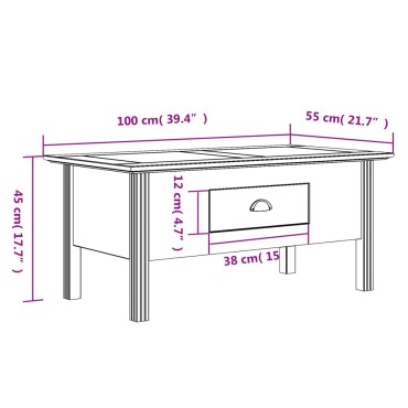 vidaXL Τραπέζι Σαλονιού BODO Γκρι 100x55x46cm Μασίφ Ξύλο Πεύκου 1 τεμ.