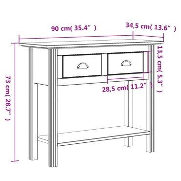 vidaXL Τραπέζι Κονσόλα BODO Λευκό 91x35x74cm Μασίφ Ξύλο Πεύκου 1 τεμ.