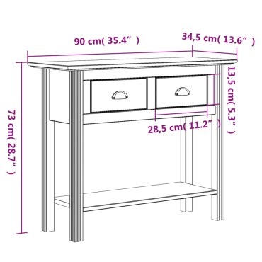 vidaXL Τραπέζι Κονσόλα BODO Καφέ 91x35x74cm Μασίφ Ξύλο Πεύκου 1 τεμ.