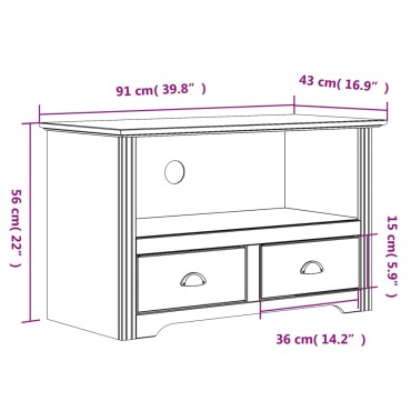 vidaXL Έπιπλο Τηλεόρασης BODO 2 Συρτάρια Γκρι 91,5x44,5x56cm Πεύκο