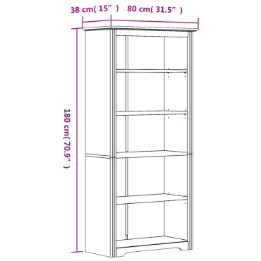 vidaXL Βιβλιοθήκη BODO 5 Επ. Καφέ 82x40x173cm από Μασίφ Ξύλο Πεύκου 1 τεμ.