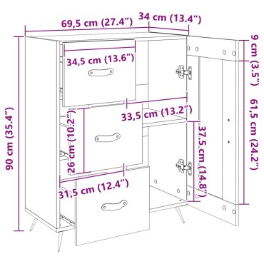 vidaXL Ντουλάπι Γκρι Σκυροδέματος 69,5x34x90cm Επεξεργασμένο Ξύλο 1 τεμ.