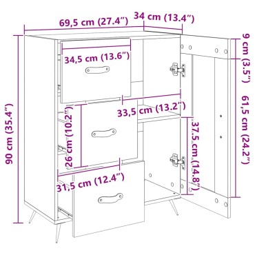 vidaXL Ντουλάπι Γκρι Sonoma 69,5x34x90cm από Επεξεργασμένο Ξύλο 1 τεμ.