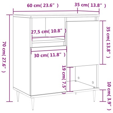 vidaXL Μπουφές Καφέ Δρυς 60x35x70cm από Επεξεργασμένο Ξύλο 1 τεμ.