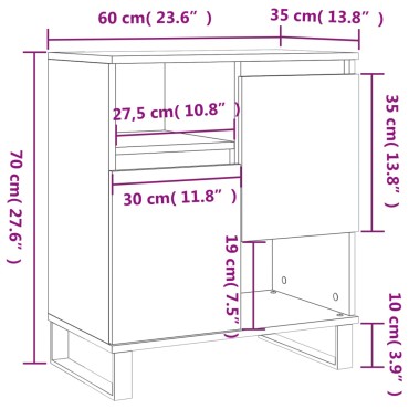 vidaXL Συρταριέρα Λευκή 60x35x70cm από Επεξεργασμένο Ξύλο 1 τεμ.