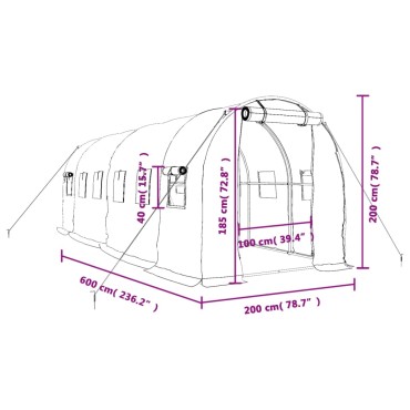 vidaXL Θερμοκήπιο Πράσινο 12 μ² 6 x 2 x 2 μ. με Ατσάλινο Πλαίσιο