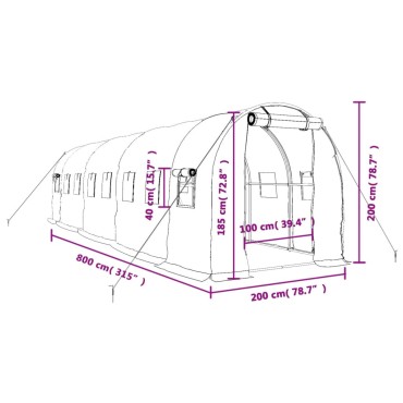 vidaXL Θερμοκήπιο Πράσινο 16 μ² 8 x 2 x 2 μ. με Ατσάλινο Πλαίσιο