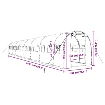 vidaXL Θερμοκήπιο Πράσινο 32 μ² 16 x 2 x 2 μ. με Ατσάλινο Πλαίσιο