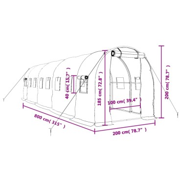 vidaXL Θερμοκήπιο με Ατσάλινο Πλαίσιο Λευκό 16 μ² 8 x 2 x 2 μ.