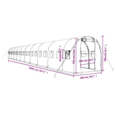vidaXL Θερμοκήπιο με Ατσάλινο Πλαίσιο Λευκό 40 μ² 20 x 2 x 2 μ.