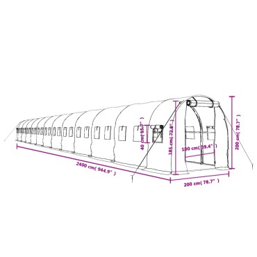 vidaXL Θερμοκήπιο με Ατσάλινο Πλαίσιο Λευκό 48 μ² 24 x 2 x 2 μ.