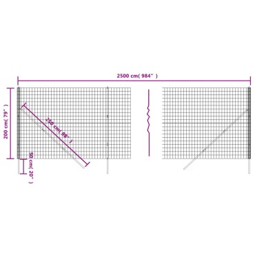 vidaXL Συρματόπλεγμα Περίφραξης Ανθρακί 2x25 μ. από Γαλβαν. Ατσάλι