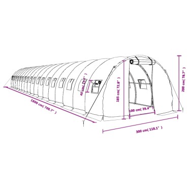 vidaXL Θερμοκήπιο Λευκό 54 μ² 18 x 3 x 2 μ. με Ατσάλινο Πλαίσιο