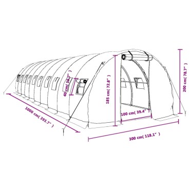 vidaXL Θερμοκήπιο Λευκό 30 μ² 10 x 3 x 2 μ. με Ατσάλινο Πλαίσιο
