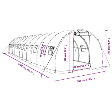 vidaXL Θερμοκήπιο Πράσινο 36 μ² 12 x 3 x 2 μ. με Ατσάλινο Πλαίσιο