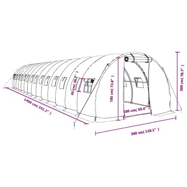 vidaXL Θερμοκήπιο Πράσινο 42 μ² 14 x 3 x 2 μ. με Ατσάλινο Πλαίσιο
