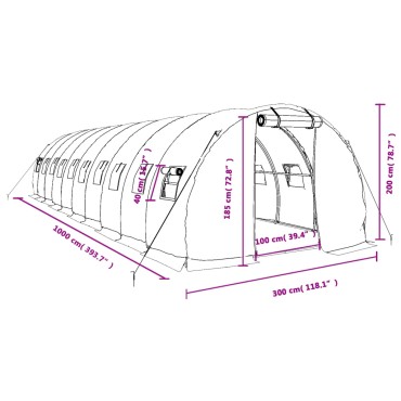 vidaXL Θερμοκήπιο Πράσινο 30 μ² 10 x 3 x 2 μ. με Ατσάλινο Πλαίσιο