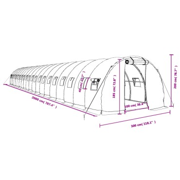 vidaXL Θερμοκήπιο Πράσινο 60 μ² 20 x 3 x 2 μ. με Ατσάλινο Πλαίσιο