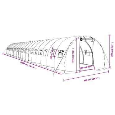 vidaXL Θερμοκήπιο Λευκό 60 μ² 20 x 3 x 2 μ. με Ατσάλινο Πλαίσιο