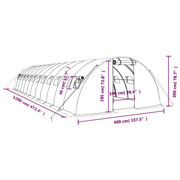 vidaXL Θερμοκήπιο Πράσινο 48 μ² 12 x 4 x 2 μ. με Ατσάλινο Πλαίσιο