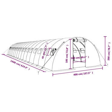 vidaXL Θερμοκήπιο Πράσινο 64 μ² 16 x 4 x 2 μ. με Ατσάλινο Πλαίσιο