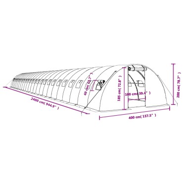 vidaXL Θερμοκήπιο Πράσινο 96 μ² 24 x 4 x 2 μ. με Ατσάλινο Πλαίσιο