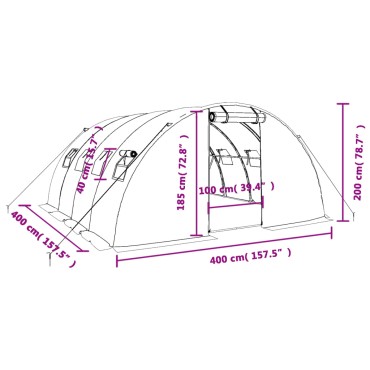 vidaXL Θερμοκήπιο Λευκό 16 μ² 4 x 4 x 2 μ. με Ατσάλινο Πλαίσιο