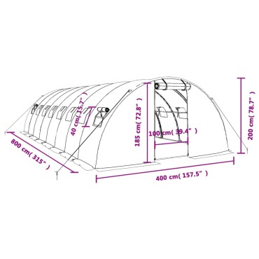 vidaXL Θερμοκήπιο Λευκό 32 μ² 8 x 4 x 2 μ. με Ατσάλινο Πλαίσιο