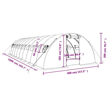 vidaXL Θερμοκήπιο Λευκό 40 μ² 10 x 4 x 2 μ. με Ατσάλινο Πλαίσιο