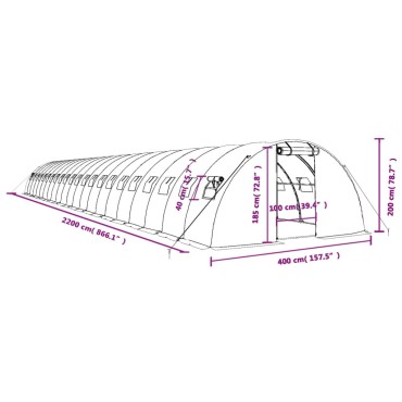 vidaXL Θερμοκήπιο Λευκό 88 μ² 22 x 4 x 2 μ. με Ατσάλινο Πλαίσιο