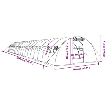 vidaXL Θερμοκήπιο Λευκό 80 μ² 20 x 4 x 2 μ. με Ατσάλινο Πλαίσιο