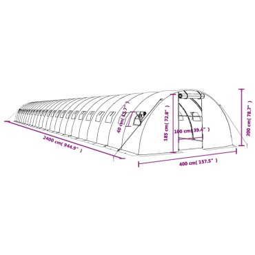 vidaXL Θερμοκήπιο Λευκό 96 μ² 24 x 4 x 2 μ. με Ατσάλινο Πλαίσιο