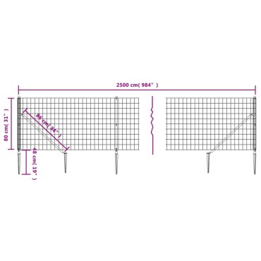 vidaXL Συρματόπλεγμα Περίφραξης Ανθρακί 0,8x25 μ. με Καρφωτές Βάσεις