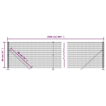 vidaXL Συρματόπλεγμα Περίφραξης Πράσινο 0,8x25 μ. με Βάσεις Φλάντζα