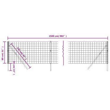 vidaXL Συρματόπλεγμα Περίφραξης Πράσινο 0,8x25 μ. Γαλβανισμένο Ατσάλι