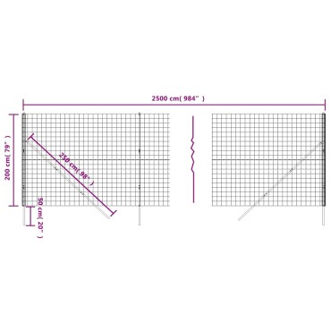 vidaXL Συρματόπλεγμα Περίφραξης Πράσινο 2x25 μ. Γαλβανισμένο Ατσάλι