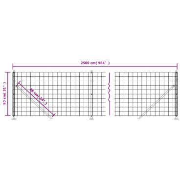 vidaXL Συρματόπλεγμα Περίφραξης Πράσινο 0,8x25 μ. με Βάσεις Φλάντζα