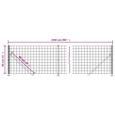 vidaXL Συρματόπλεγμα Περίφραξης Πράσινο 0,8 x 25 μ. με Βάσεις Φλάντζα