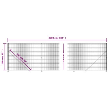 vidaXL Συρματόπλεγμα Περίφραξης Ανθρακί 1,4x25 μ. με Βάσεις Φλάντζα