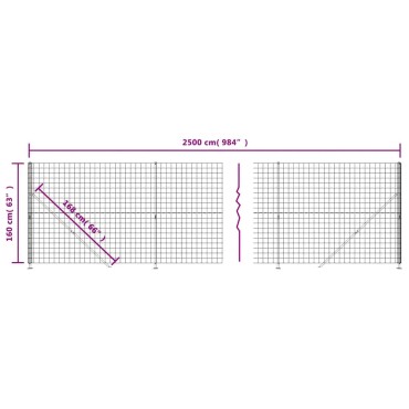 vidaXL Συρματόπλεγμα Περίφραξης Ανθρακί 1,6x25 μ. με Βάσεις Φλάντζα