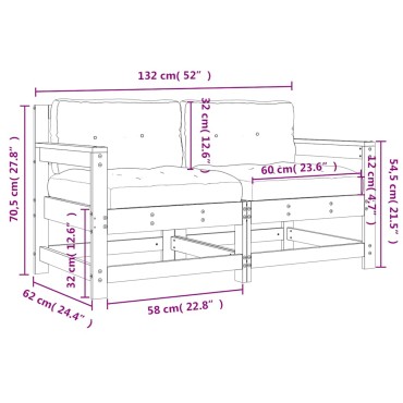 vidaXL Καρέκλες Κήπου με Μαξιλάρια 2 τεμ. από Μασίφ Ξύλο Πεύκου Διθέσιος