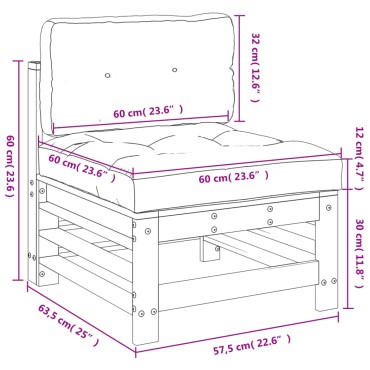 vidaXL Καναπές Κήπου Μεσαίος με Μαξιλάρια από Μασίφ Ξύλο Πεύκου 57,5x63,5x60cm 1 τεμ. Γωνιακός
