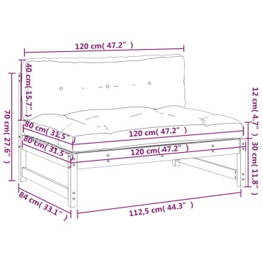 vidaXL Καναπές Κήπου Μεσαίος 120x80cm από Μασίφ Ξύλο Πεύκου 1 τεμ. Γωνιακός