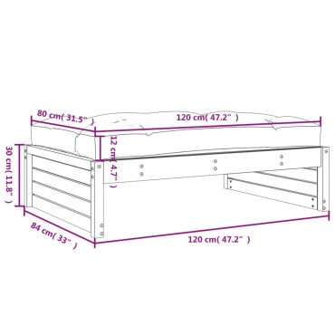 vidaXL Υποπόδιο Κήπου Μαύρο 120x80cm από Μασίφ Ξύλο Πεύκου 1 τεμ. Γωνιακός