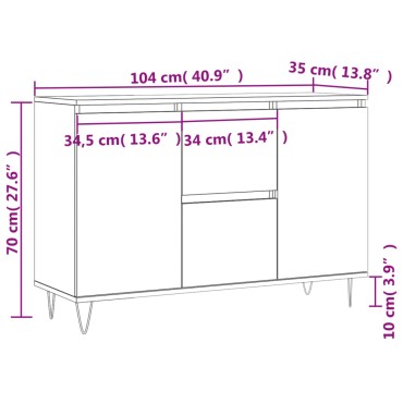 vidaXL Μπουφές Λευκός 104x35x70cm από Επεξεργασμένο Ξύλο 1 τεμ.